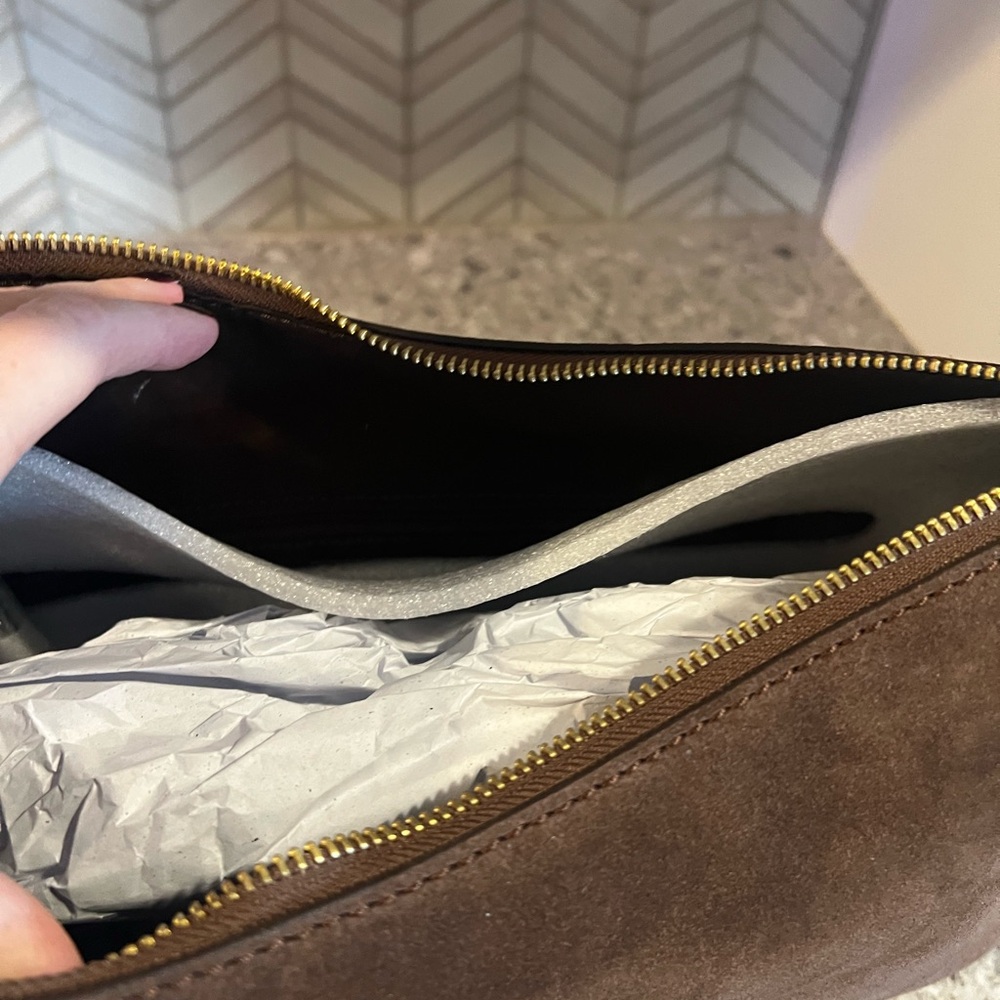 Kate Spade Large Loop Shoulder Bag Brown Suede Hot Chocolate - Picture 8 of 9